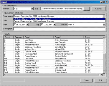 Tennis Tournaments import (you can import and save some tournament by one mouse click)